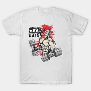 Crazy gains - Nothing beats the feeling of power that weightlifting, powerlifting and strength training it gives us! A beautiful vintage movie design representing body positivity! T-Shirt